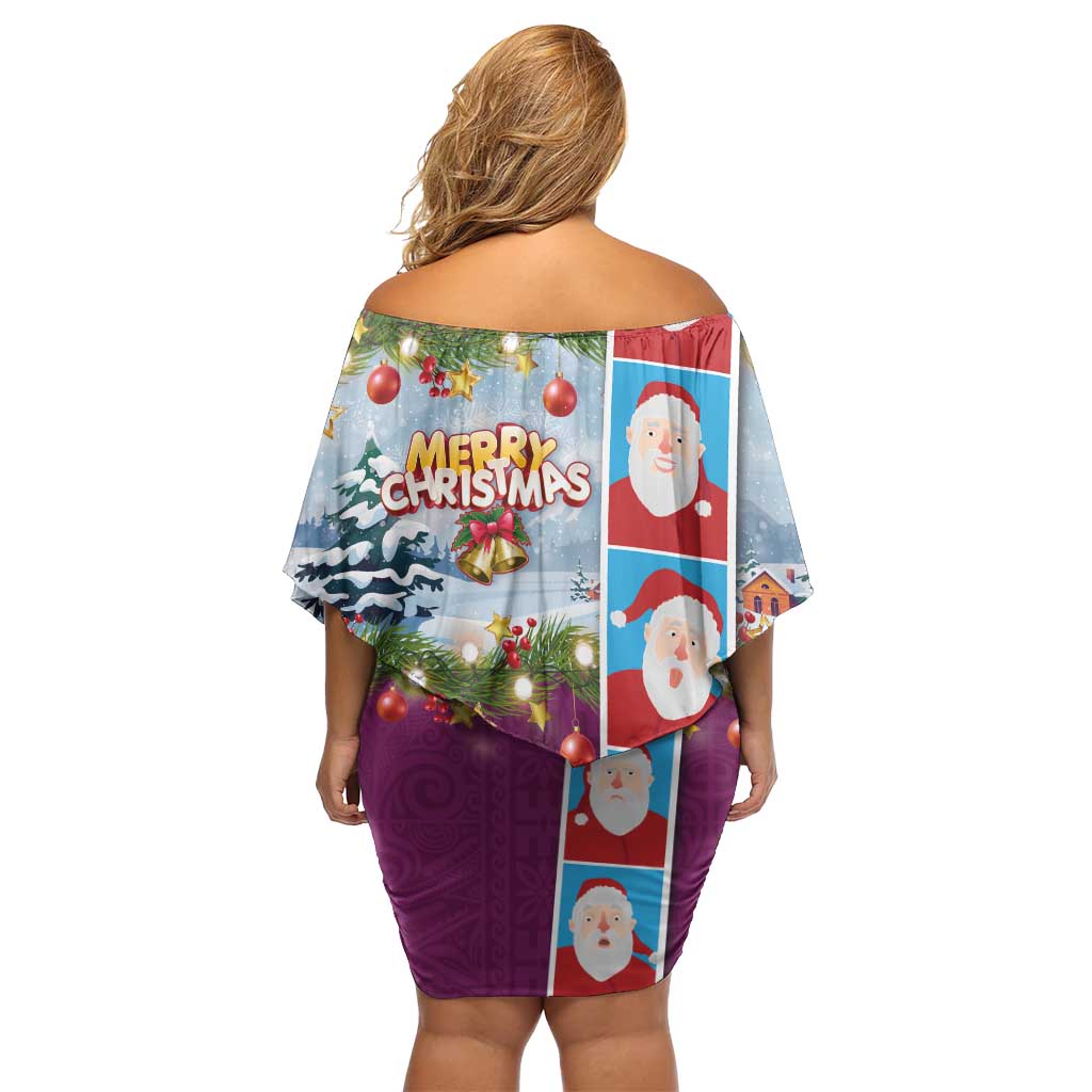 Merry Christmas Family Matching Off Shoulder Short Dress and Hawaiian Shirt Funny Santa Claus Cards Photo and Polynesian Pattern Pink Color LT03 - Polynesian Pride