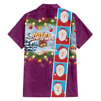 Merry Christmas Family Matching Summer Maxi Dress and Hawaiian Shirt Funny Santa Claus Cards Photo and Polynesian Pattern Pink Color