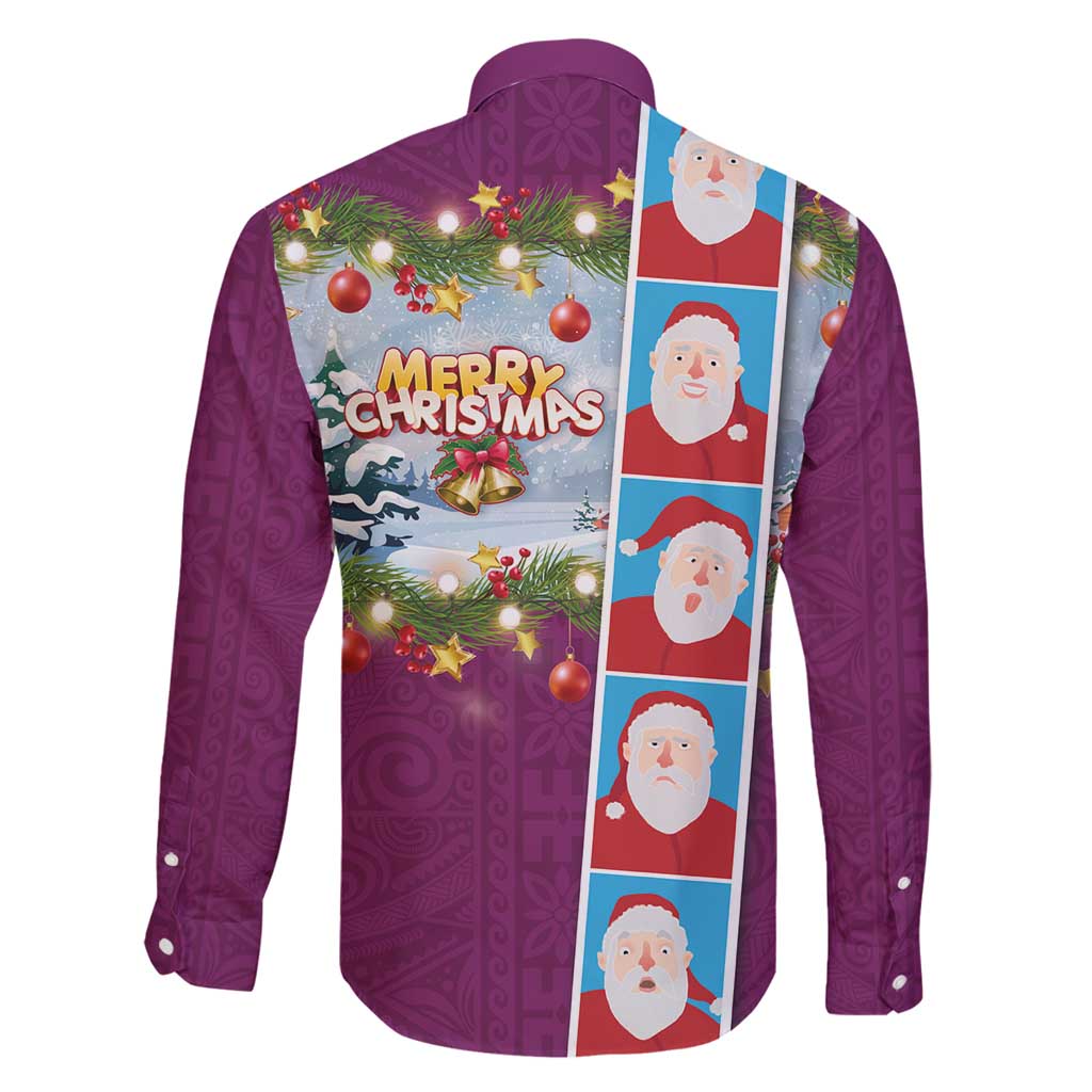 Merry Christmas Family Matching Summer Maxi Dress and Hawaiian Shirt Funny Santa Claus Cards Photo and Polynesian Pattern Pink Color