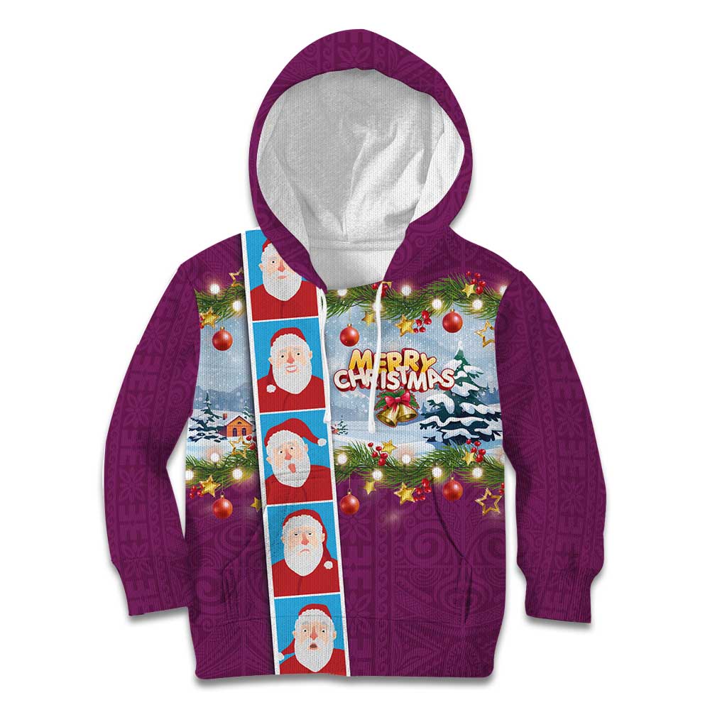 Merry Christmas Kid Hoodie Funny Santa Claus Cards Photo and Polynesian Pattern Pink Color