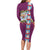 Merry Christmas Long Sleeve Bodycon Dress Funny Santa Claus Cards Photo and Polynesian Pattern Pink Color