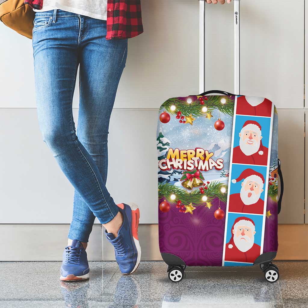 Merry Christmas Luggage Cover Funny Santa Claus Cards Photo and Polynesian Pattern Pink Color LT03 - Polynesian Pride