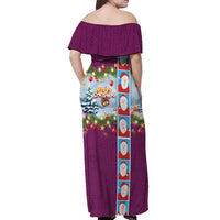 Merry Christmas Off Shoulder Maxi Dress Funny Santa Claus Cards Photo and Polynesian Pattern Pink Color LT03 - Polynesian Pride