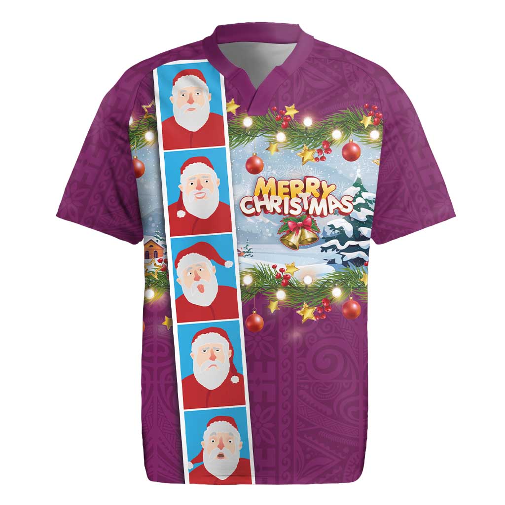 Merry Christmas Rugby Jersey Funny Santa Claus Cards Photo and Polynesian Pattern Pink Color LT03 Pink - Polynesian Pride