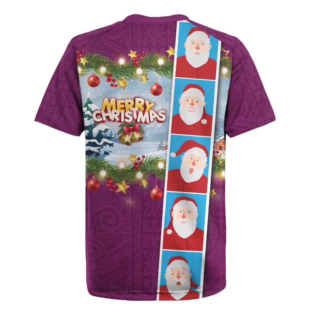 Merry Christmas Rugby Jersey Funny Santa Claus Cards Photo and Polynesian Pattern Pink Color LT03 - Polynesian Pride