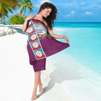 Merry Christmas Sarong Funny Santa Claus Cards Photo and Polynesian Pattern Pink Color
