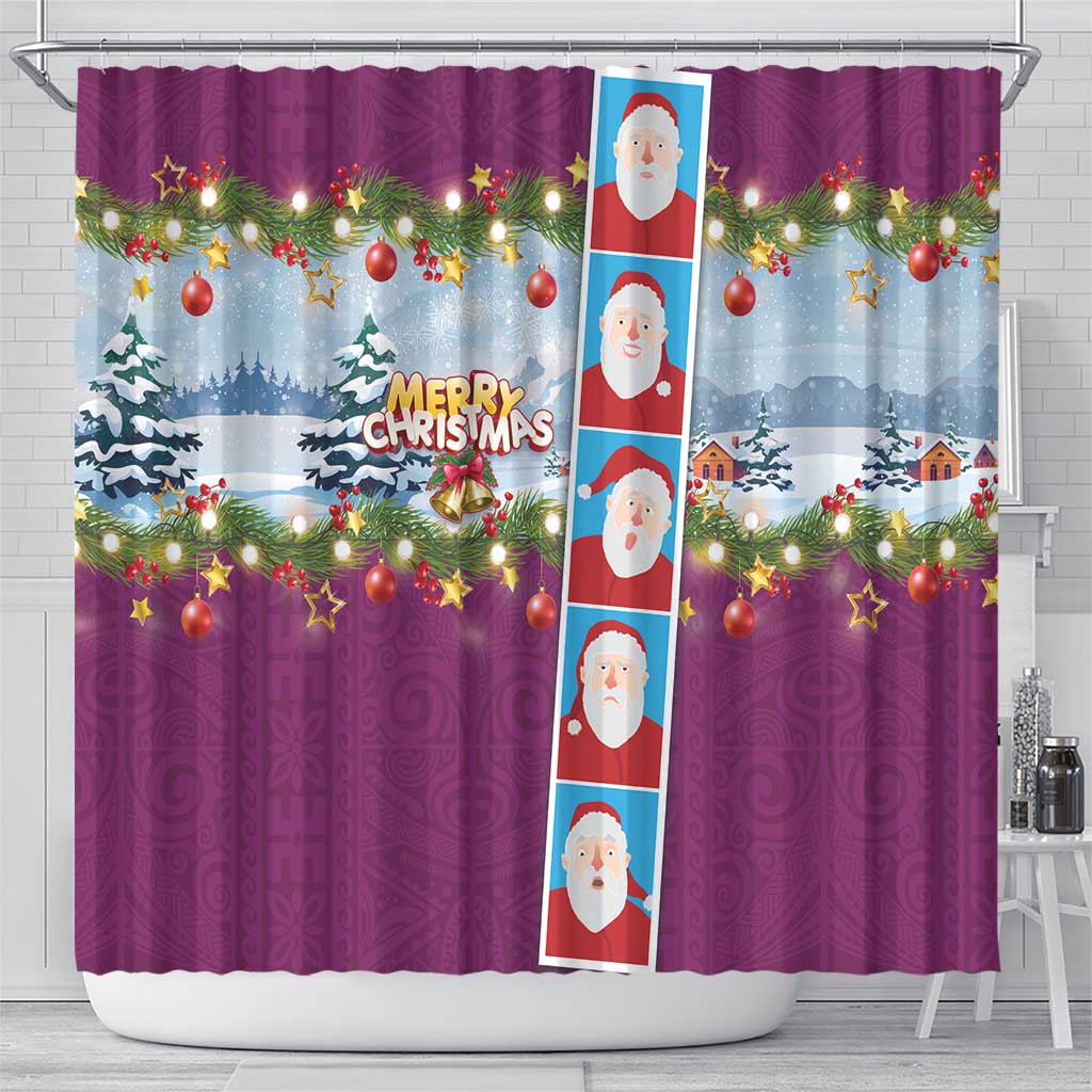 Merry Christmas Shower Curtain Funny Santa Claus Cards Photo and Polynesian Pattern Pink Color LT03 - Polynesian Pride