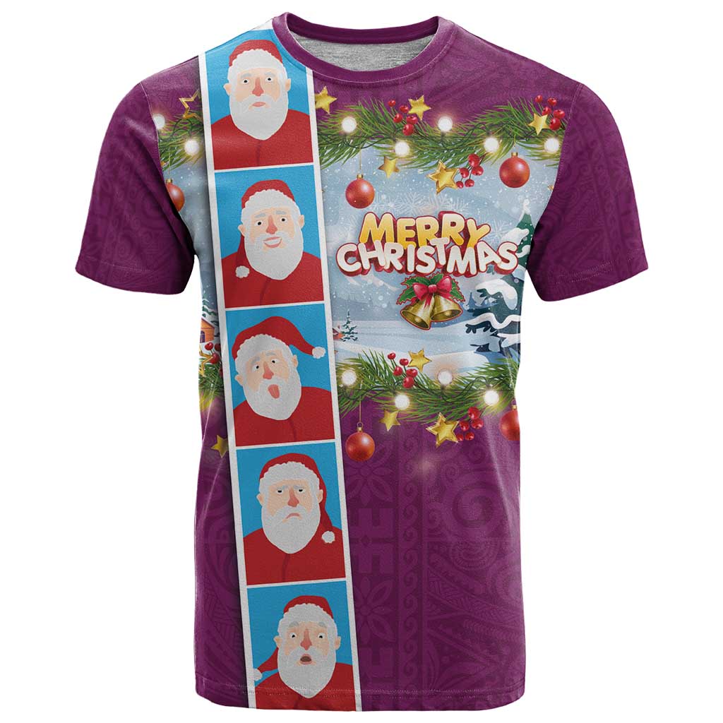 Merry Christmas T Shirt Funny Santa Claus Cards Photo and Polynesian Pattern Pink Color LT03 Pink - Polynesian Pride