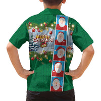 Merry Christmas Family Matching Off Shoulder Maxi Dress and Hawaiian Shirt Funny Santa Claus Cards Photo and Polynesian Pattern Green Color LT03 - Polynesian Pride