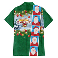 Merry Christmas Family Matching Off Shoulder Short Dress and Hawaiian Shirt Funny Santa Claus Cards Photo and Polynesian Pattern Green Color LT03 - Polynesian Pride