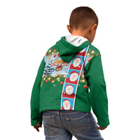 Merry Christmas Kid Hoodie Funny Santa Claus Cards Photo and Polynesian Pattern Green Color