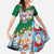 Merry Christmas Kid Short Sleeve Dress Funny Santa Claus Cards Photo and Polynesian Pattern Green Color