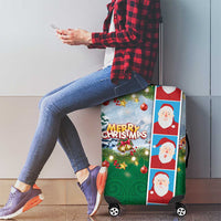Merry Christmas Luggage Cover Funny Santa Claus Cards Photo and Polynesian Pattern Green Color LT03 - Polynesian Pride