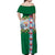 Merry Christmas Off Shoulder Maxi Dress Funny Santa Claus Cards Photo and Polynesian Pattern Green Color
