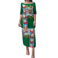 Merry Christmas Puletasi Funny Santa Claus Cards Photo and Polynesian Pattern Green Color