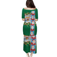 Merry Christmas Puletasi Funny Santa Claus Cards Photo and Polynesian Pattern Green Color