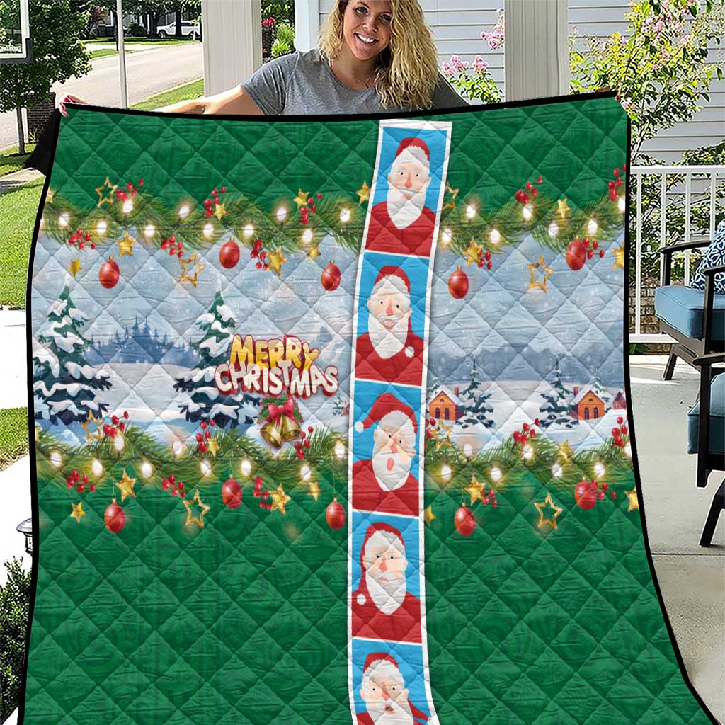 Merry Christmas Quilt Funny Santa Claus Cards Photo and Polynesian Pattern Green Color LT03 Green - Polynesian Pride