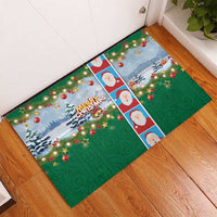 Merry Christmas Rubber Doormat Funny Santa Claus Cards Photo and Polynesian Pattern Green Color LT03 - Polynesian Pride