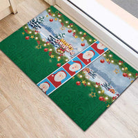 Merry Christmas Rubber Doormat Funny Santa Claus Cards Photo and Polynesian Pattern Green Color LT03 - Polynesian Pride