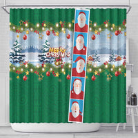 Merry Christmas Shower Curtain Funny Santa Claus Cards Photo and Polynesian Pattern Green Color LT03 - Polynesian Pride