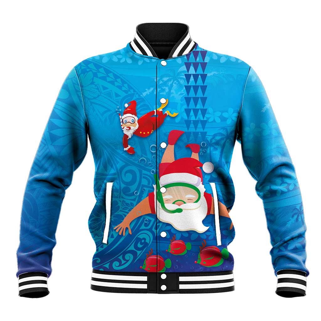 Hawaiian Santa Claus Snorkeling Baseball Jacket Kakau and Polynesian Pattern