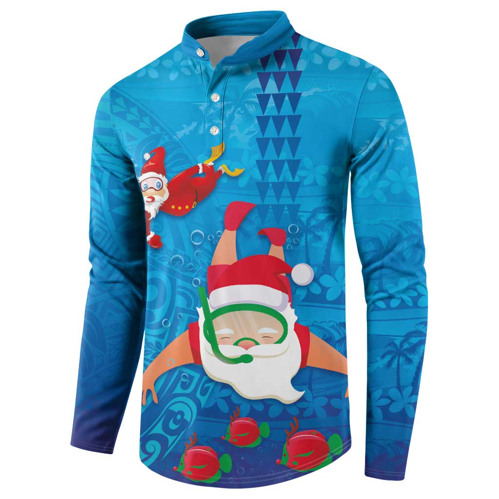Hawaiian Santa Claus Snorkeling Button Sweatshirt Kakau and Polynesian Pattern