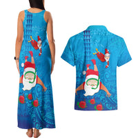 Hawaiian Santa Claus Snorkeling Couples Matching Tank Maxi Dress and Hawaiian Shirt Kakau and Polynesian Pattern