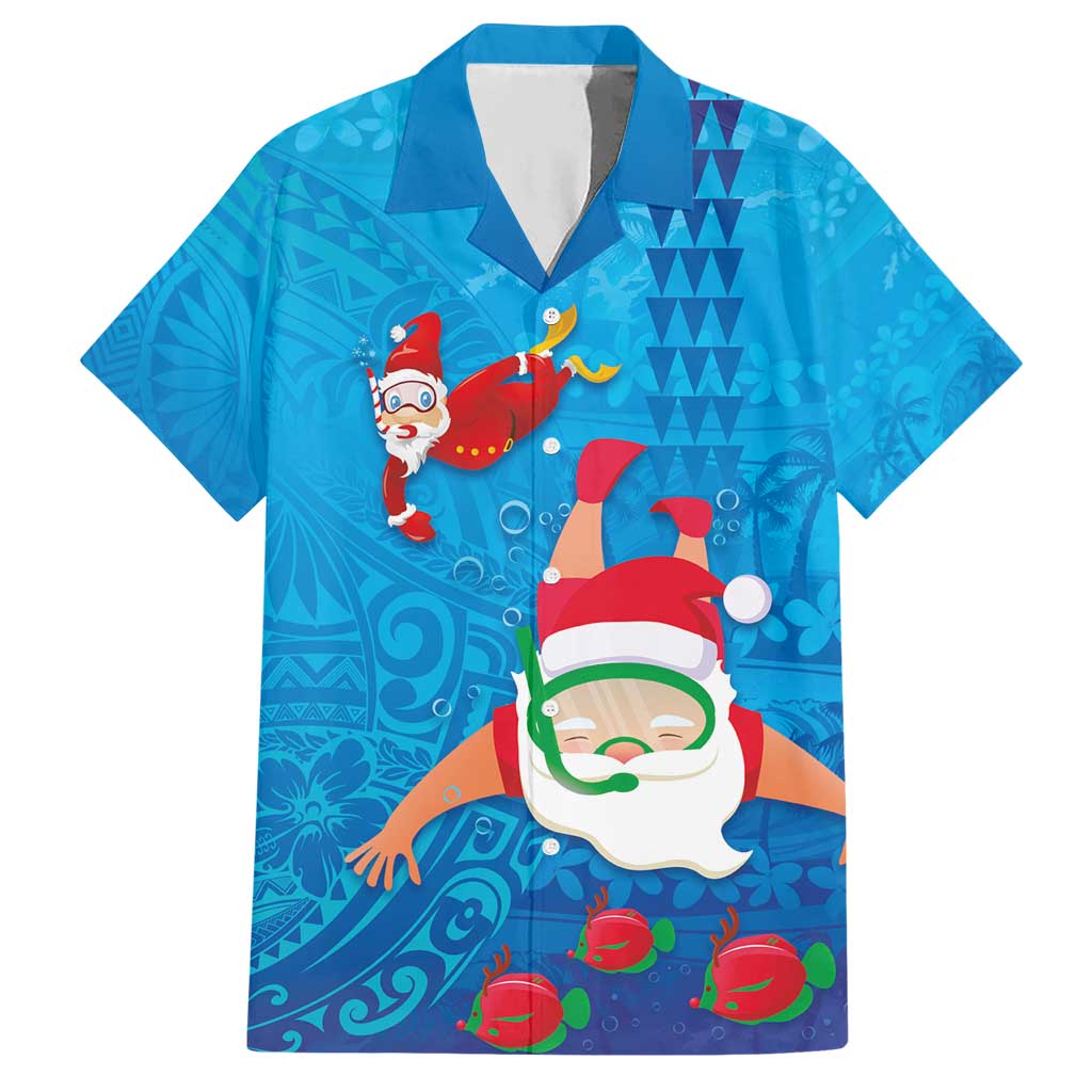 Hawaiian Santa Claus Snorkeling Hawaiian Shirt Kakau and Polynesian Pattern