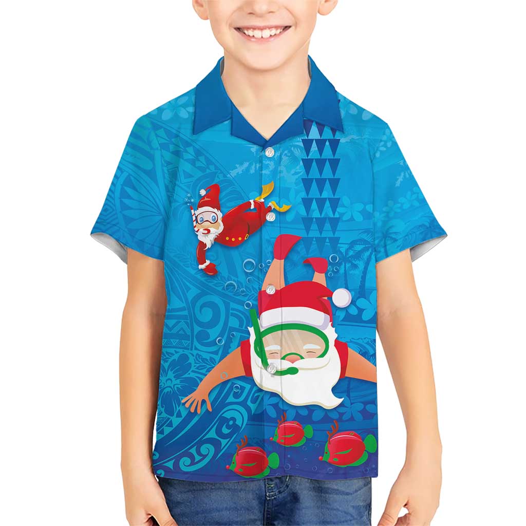 Hawaiian Santa Claus Snorkeling Kid Hawaiian Shirt Kakau and Polynesian Pattern