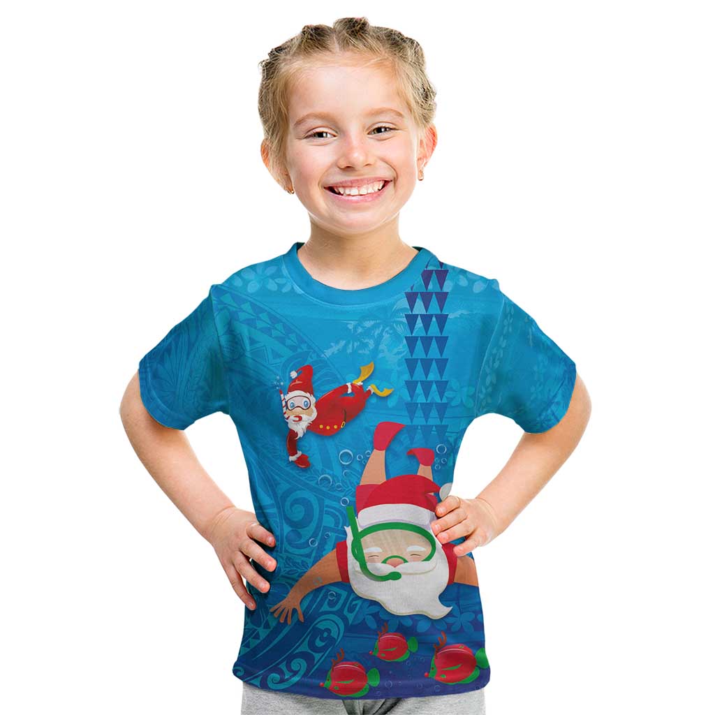 Hawaiian Santa Claus Snorkeling Kid T Shirt Kakau and Polynesian Pattern