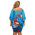 Hawaiian Santa Claus Snorkeling Off Shoulder Short Dress Kakau and Polynesian Pattern