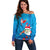 Hawaiian Santa Claus Snorkeling Off Shoulder Sweater Kakau and Polynesian Pattern