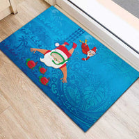 Hawaiian Santa Claus Snorkeling Rubber Doormat Kakau and Polynesian Pattern