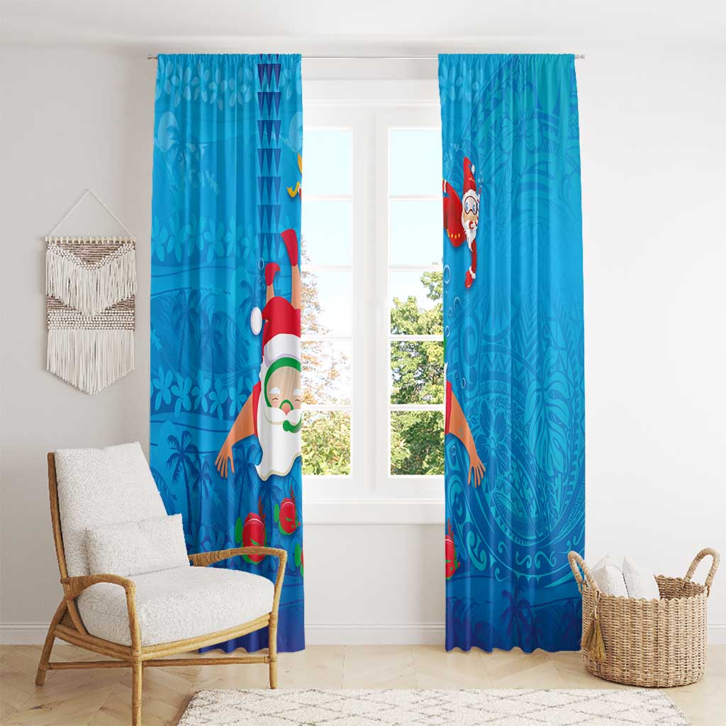 Hawaiian Santa Claus Snorkeling Window Curtain Kakau and Polynesian Pattern