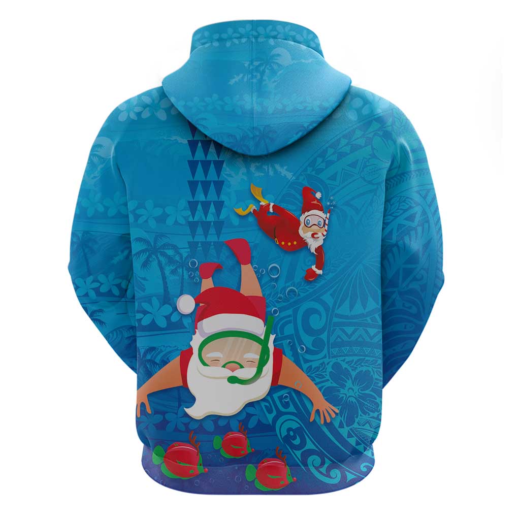 Hawaiian Santa Claus Snorkeling Zip Hoodie Kakau and Polynesian Pattern