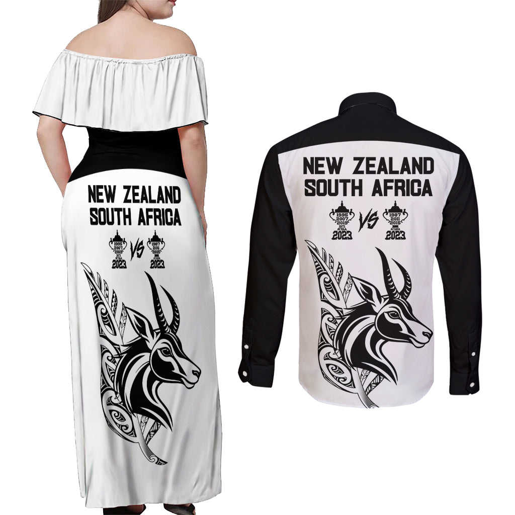 South Africa and New Zealand Couples Matching Off Shoulder Maxi Dress and Long Sleeve Button Shirt Champion History Go Final 2023 Vintage Style LT03 - Polynesian Pride