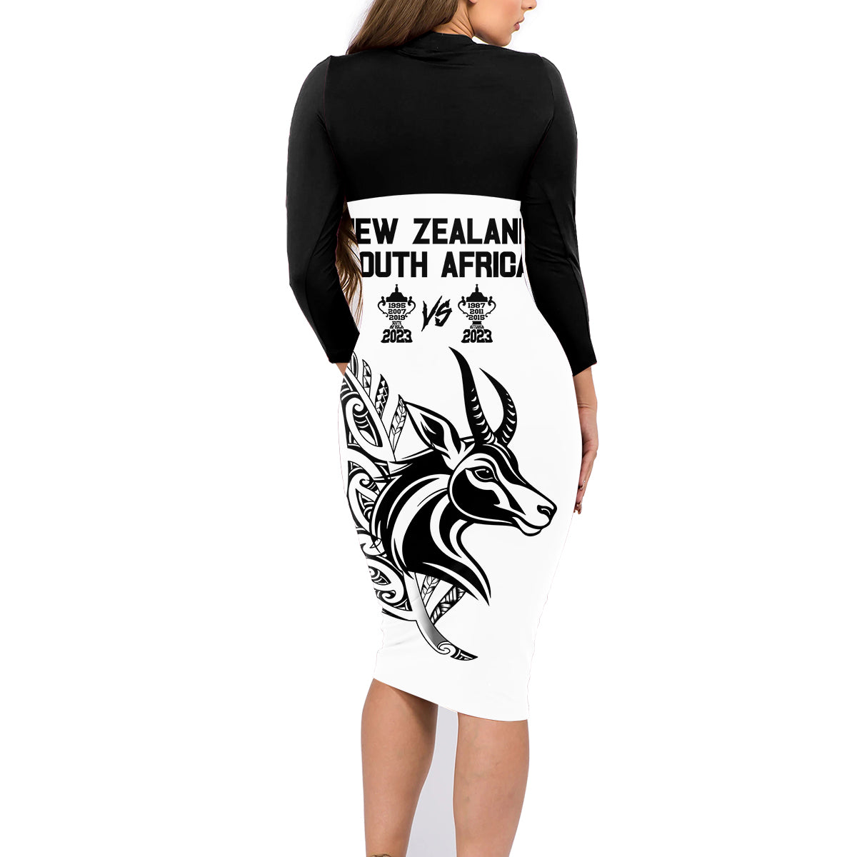 South Africa and New Zealand Family Matching Long Sleeve Bodycon Dress and Hawaiian Shirt Champion History Go Final 2023 Vintage Style LT03 - Polynesian Pride