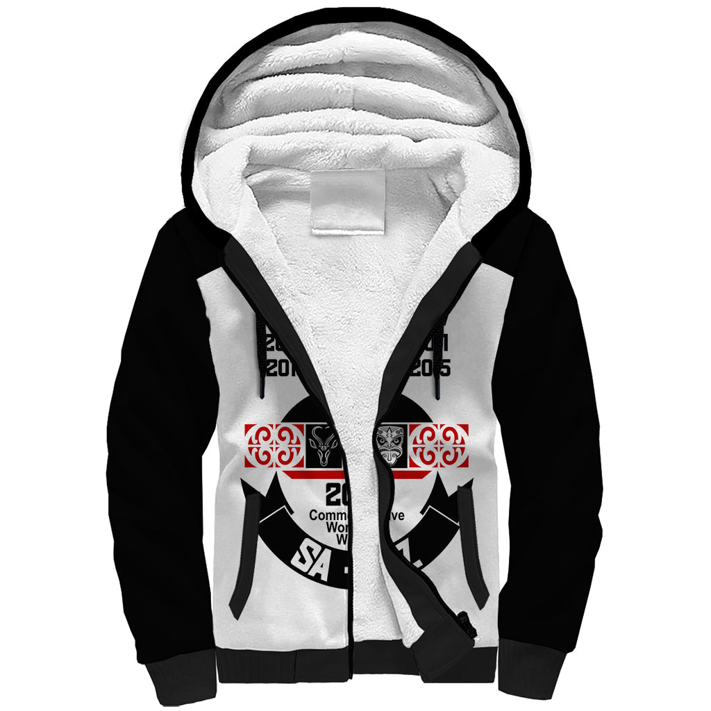 South Africa and New Zealand Sherpa Hoodie Champion History Go Final 2023 Vintage Style LT03 Unisex White - Polynesian Pride
