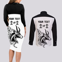 Personalised South Africa and New Zealand Couples Matching Long Sleeve Bodycon Dress and Long Sleeve Button Shirt Champion History Go Final 2023 Vintage Style LT03 - Polynesian Pride