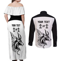Personalised South Africa and New Zealand Couples Matching Off Shoulder Maxi Dress and Long Sleeve Button Shirt Champion History Go Final 2023 Vintage Style LT03 - Polynesian Pride