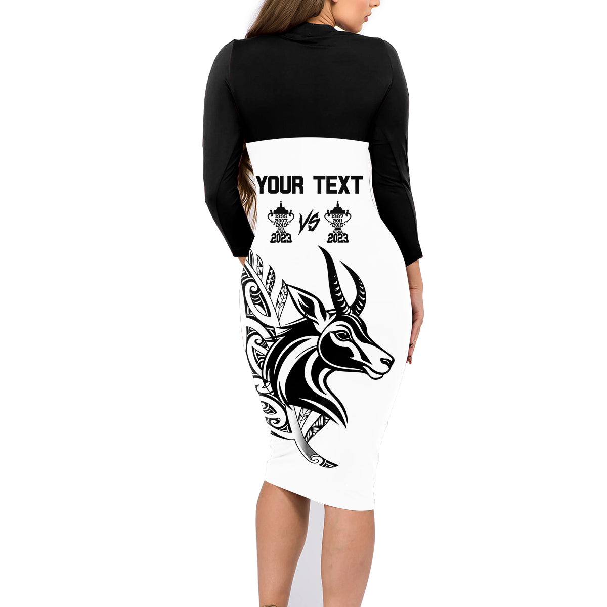 Personalised South Africa and New Zealand Family Matching Long Sleeve Bodycon Dress and Hawaiian Shirt Champion History Go Final 2023 Vintage Style LT03 - Polynesian Pride