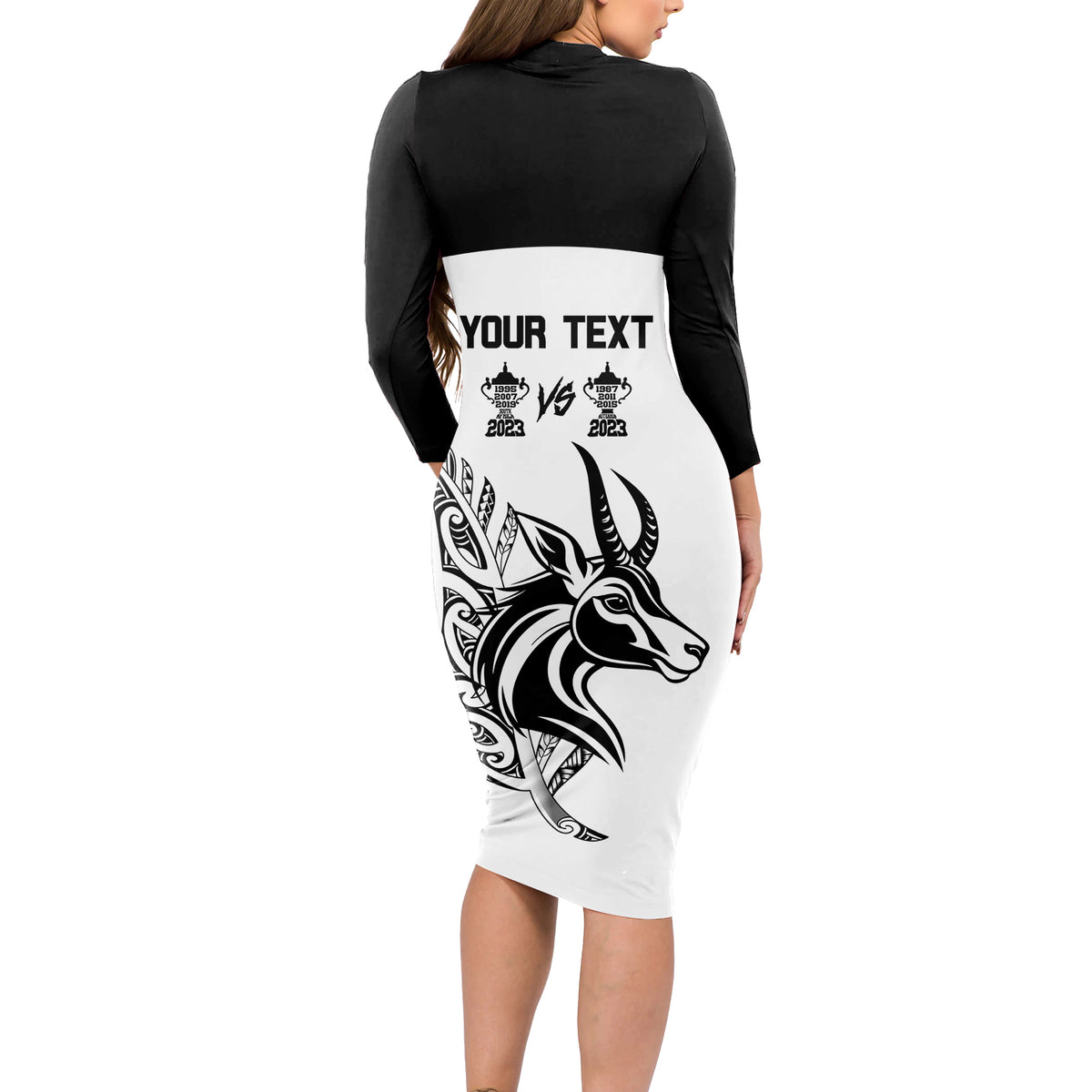 Personalised South Africa and New Zealand Long Sleeve Bodycon Dress Champion History Go Final 2023 Vintage Style LT03 - Polynesian Pride