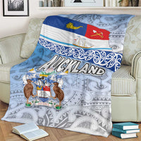 New Zealand Auckland Blanket Auckland's Flag and Coat of Arms - Koru Art Maori Pattern