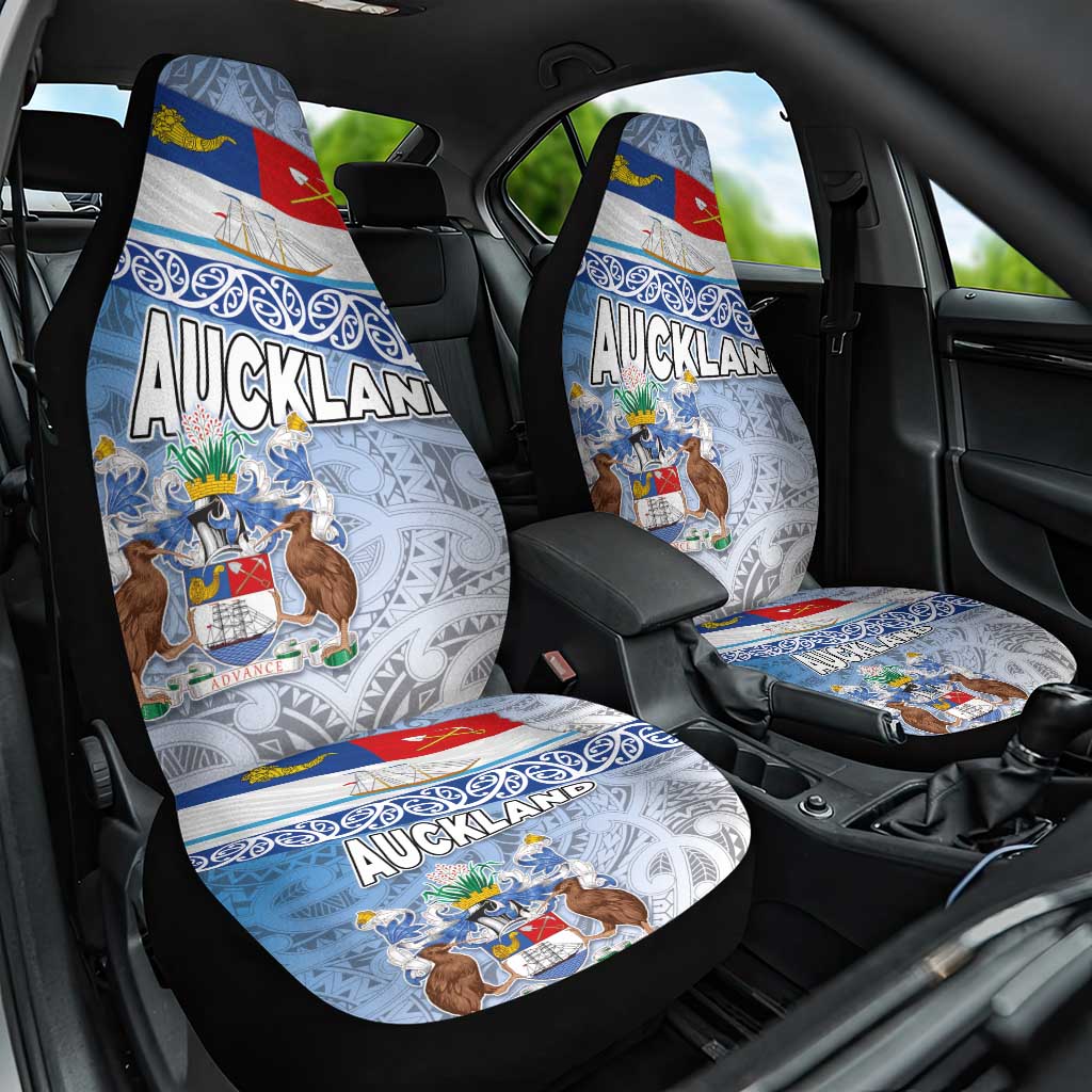 New Zealand Auckland Car Seat Cover Auckland's Flag and Coat of Arms - Koru Art Maori Pattern