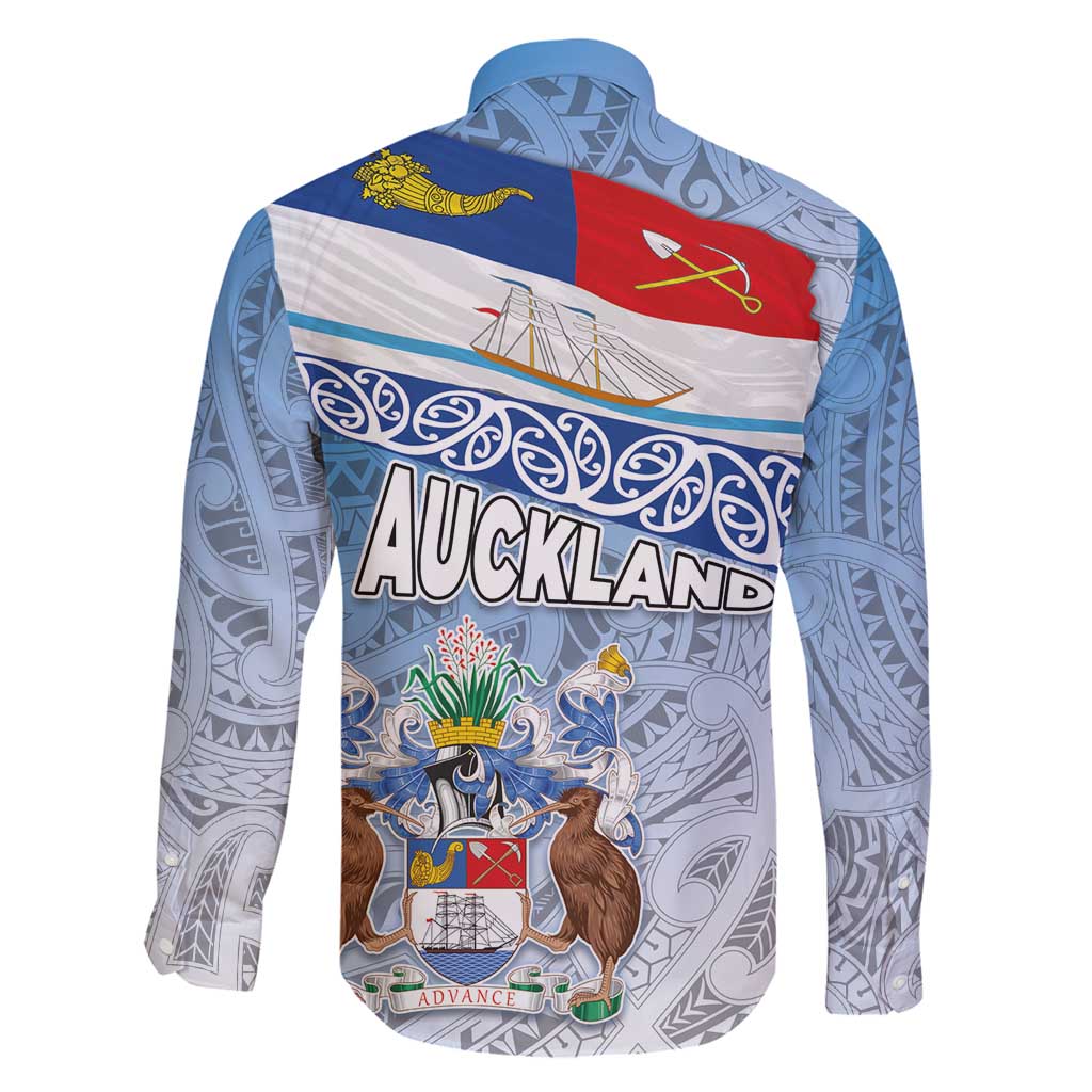 New Zealand Auckland Family Matching Long Sleeve Bodycon Dress and Hawaiian Shirt Auckland's Flag and Coat of Arms - Koru Art Maori Pattern LT03 - Polynesian Pride