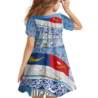New Zealand Auckland Family Matching Mermaid Dress and Hawaiian Shirt Auckland's Flag and Coat of Arms - Koru Art Maori Pattern LT03 - Polynesian Pride