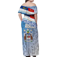 New Zealand Auckland Family Matching Off Shoulder Maxi Dress and Hawaiian Shirt Auckland's Flag and Coat of Arms - Koru Art Maori Pattern LT03 - Polynesian Pride