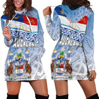 New Zealand Auckland Hoodie Dress Auckland's Flag and Coat of Arms - Koru Art Maori Pattern LT03 - Polynesian Pride