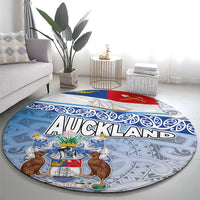 New Zealand Auckland Round Carpet Auckland's Flag and Coat of Arms - Koru Art Maori Pattern