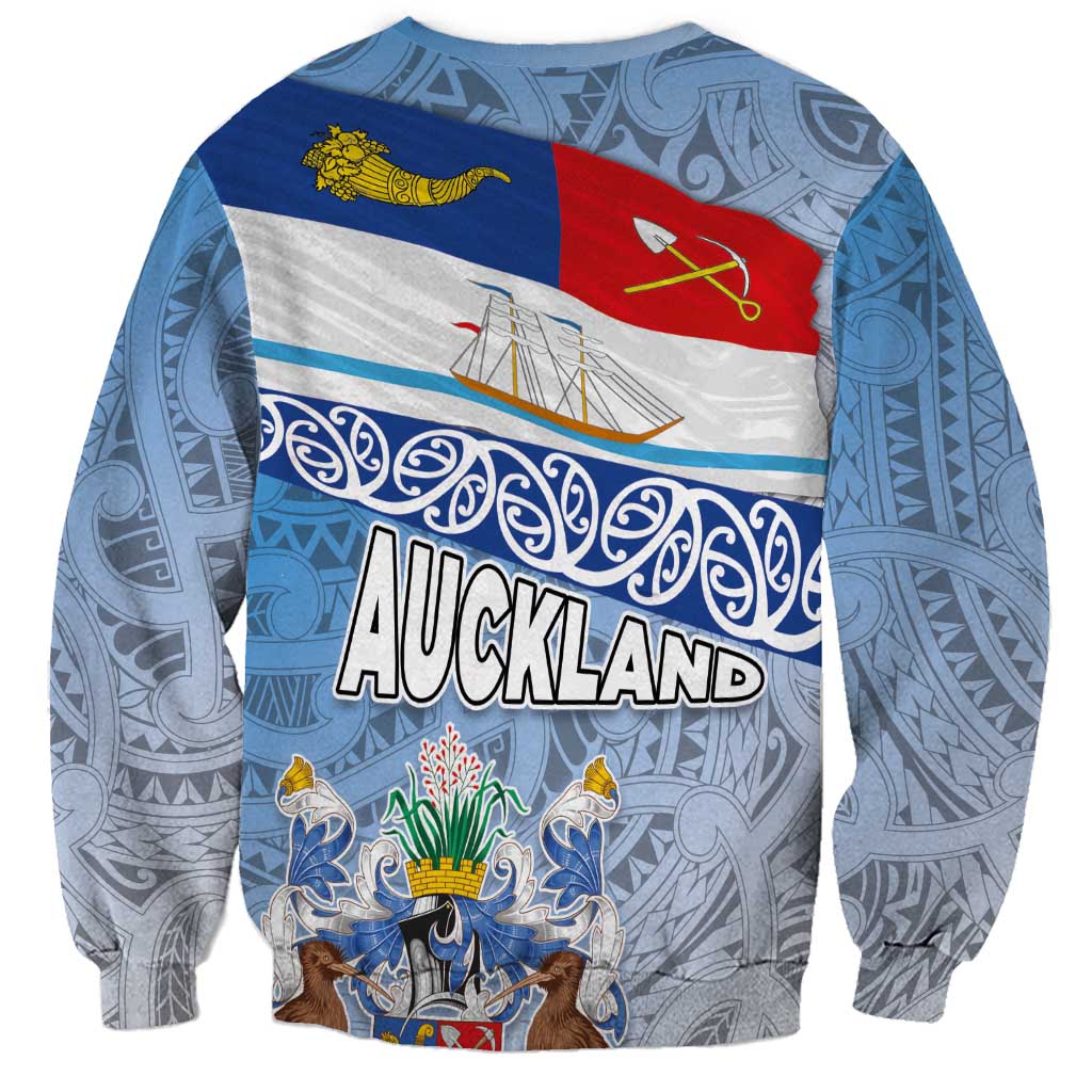 New Zealand Auckland Sweatshirt Auckland's Flag and Coat of Arms - Koru Art Maori Pattern LT03 - Polynesian Pride